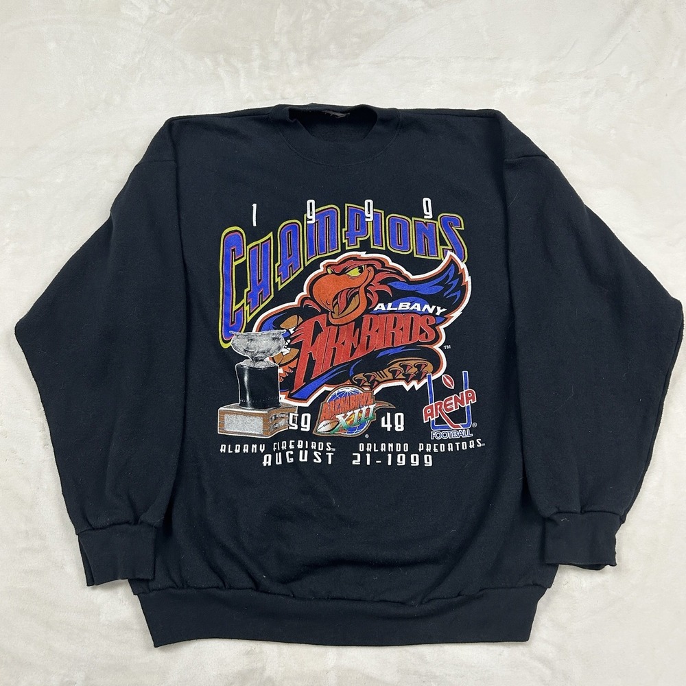 Vintage Sweatshirt Mens L Black 1999 Albany Firebirds ArenaBowl XIII Champions